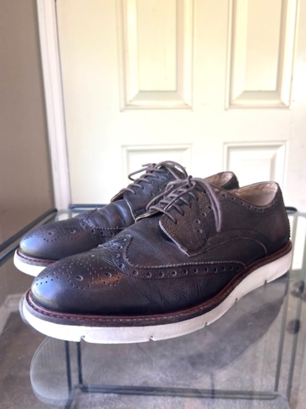 MASSIMO DUTTI Mens Brown Leather Lace-Up Hybrid Oxfords EUC/sz 42=US: 9